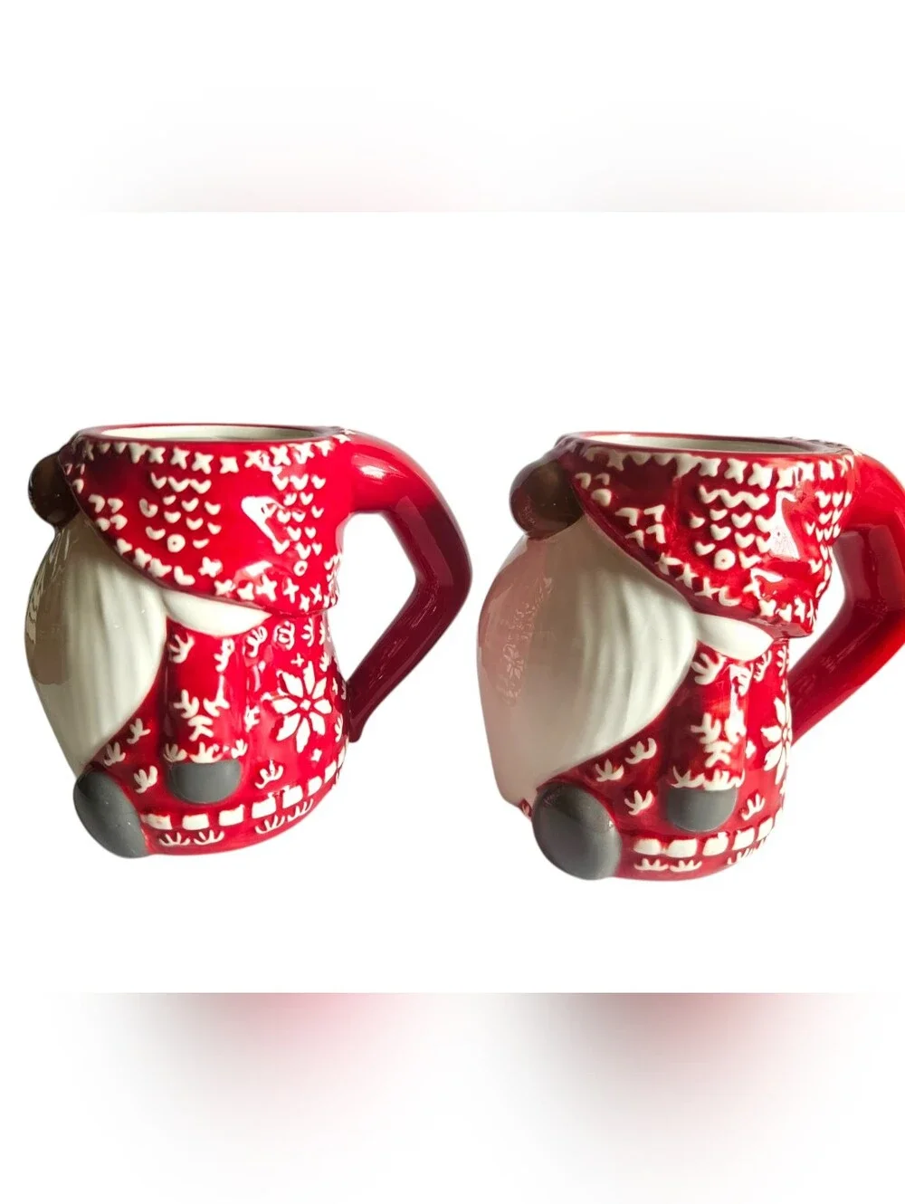 Pottery Barn Red & White Christmas Gnome Mugs Set of 2 - NEW